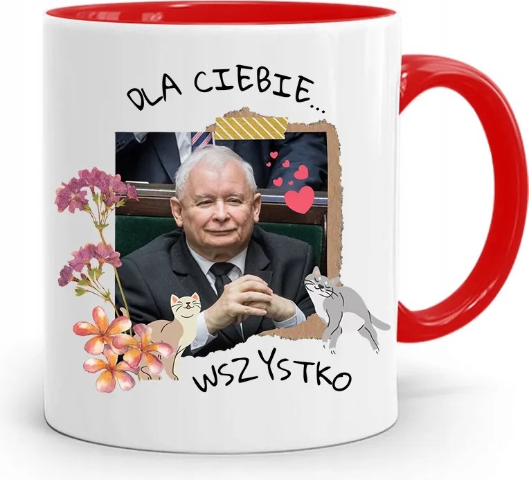 Piros Vicces Bögre Jaroslaw Kaczynski fényképes nyomattal