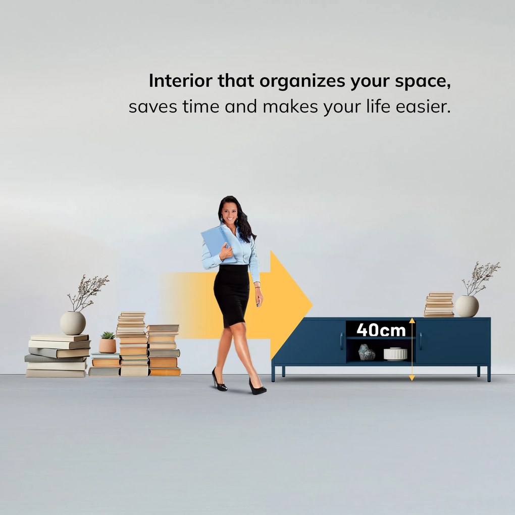 TV-szekrény fém széles XL lábakon sötétkék, 1700x400x500 mm: ROSARIA