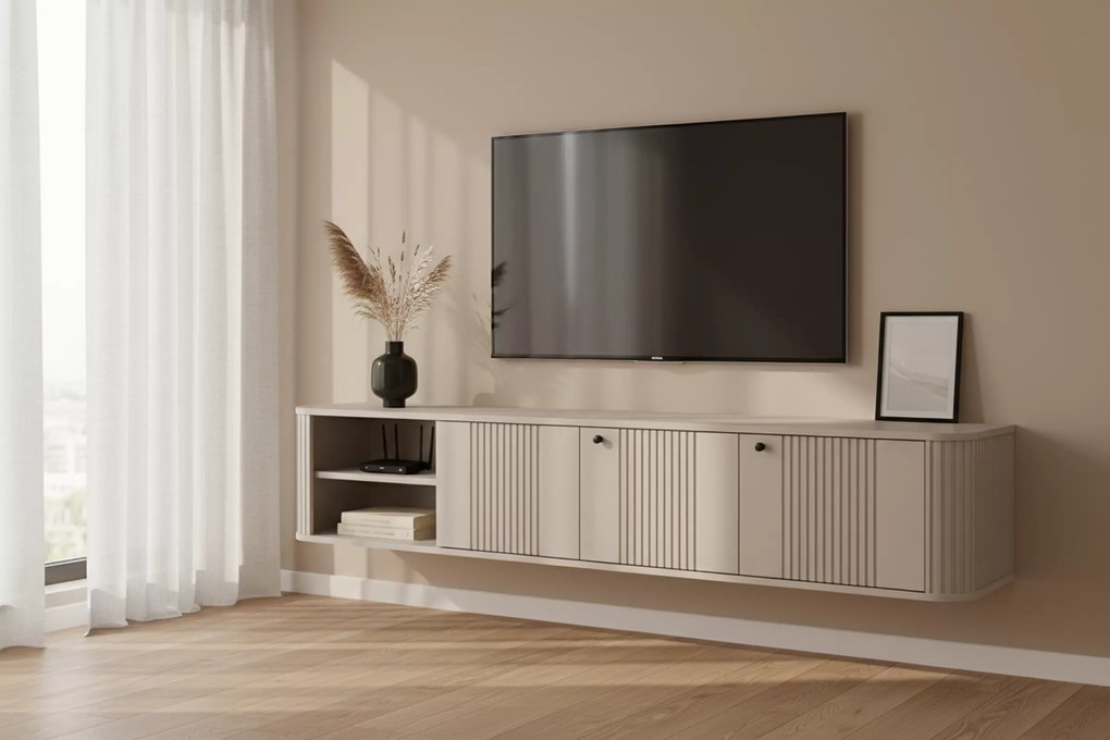 Vesper 3D fali TV szekrény 187 cm - kasmír / fekete fogantyúk