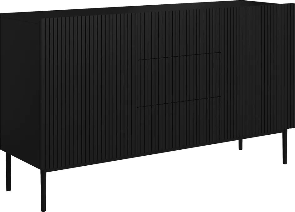 Nicole komód 150 cm fiókos, martell fronttal – fekete matt / fekete lábak