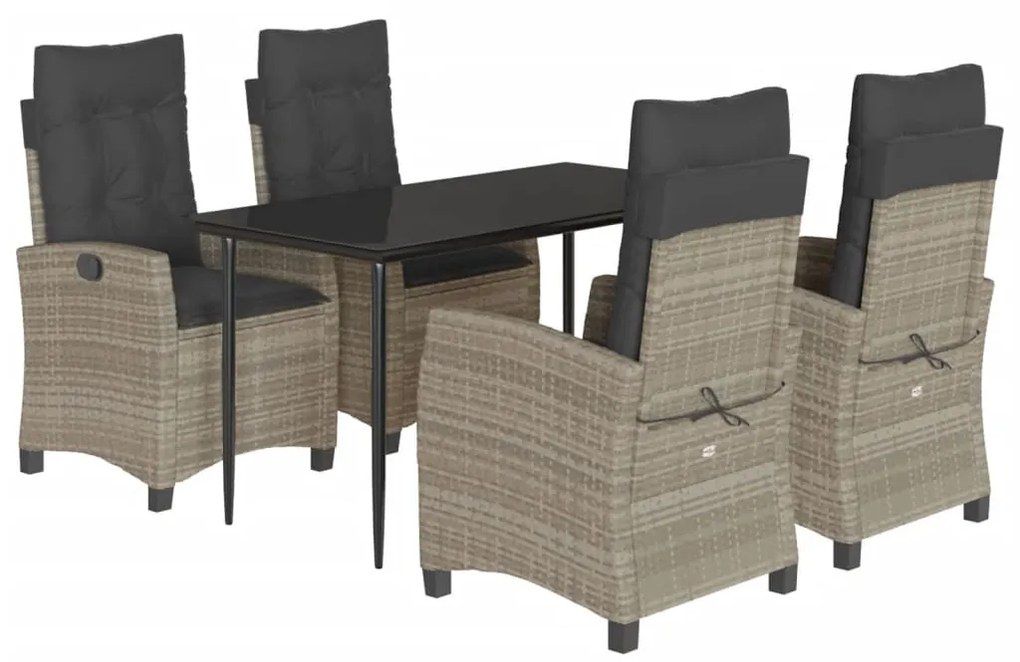 vidaXL 5részes világosszürke polyrattan kerti étkezőgarnitúra párnával