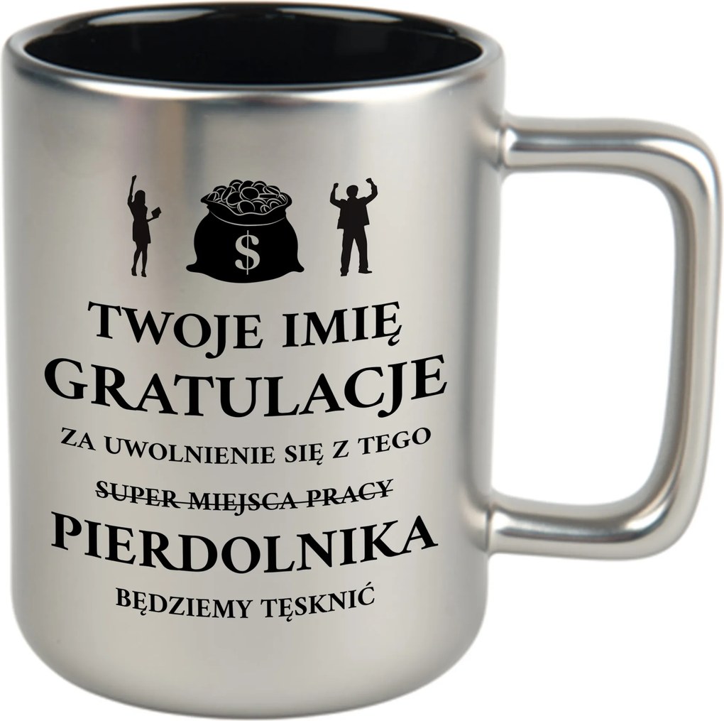 Bögre Matt Ezüst Fekete Belső 360ml Vicces Ajándék Munkavégzés Vége Név