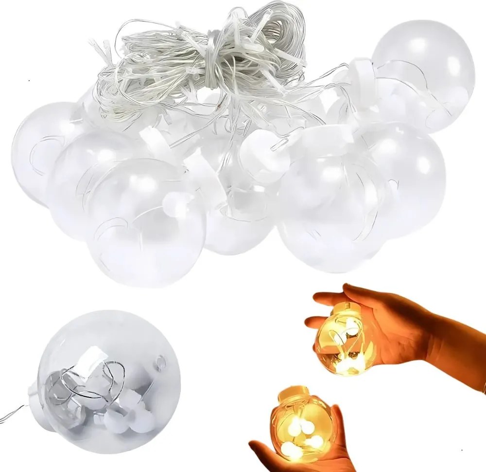 FÉNYEK FÜGGÖNY ÜNNEPI FÜZÉR GIRLAND GÖMB DEKORÁCIÓ 138 LED MELEG SZÍNŰ IP44