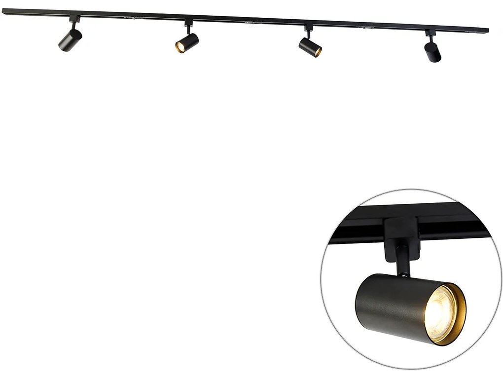 Modern sínrendszer 4 spotlámpával fekete 1 fázisú - Iconic Yade
