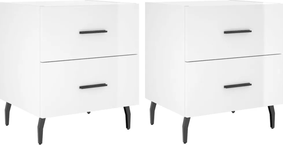 vidaXL 2 db magasfényű fehér szerelt fa éjjeliszekrény 40x35x47,5 cm