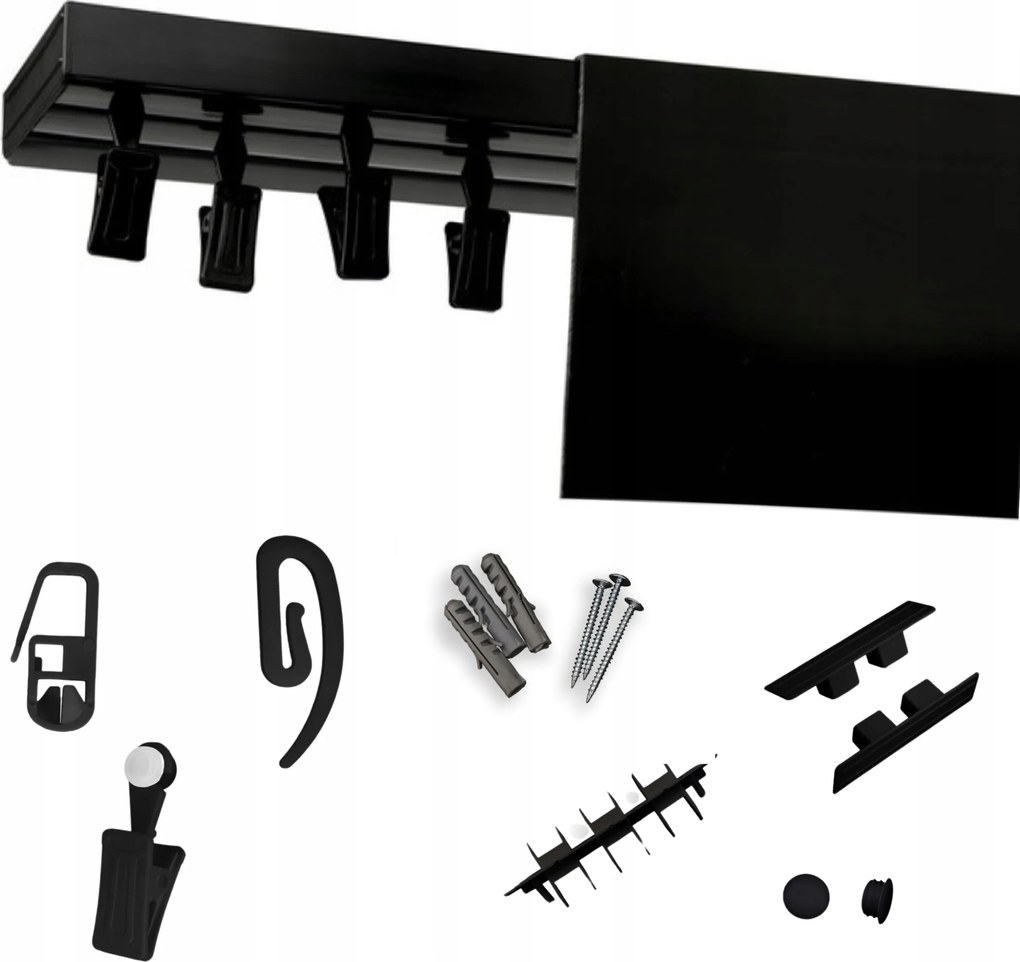 Mennyezeti sín árnyékolóval 9 cm Mennyezeti függönykarnis Fekete 2 sín álcázóval 150