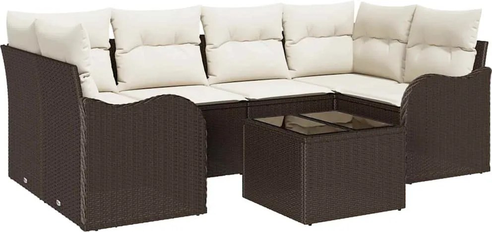 vidaXL Kerti Kanapé Szett párnával tárolóval 7 pcs Barna és Krém