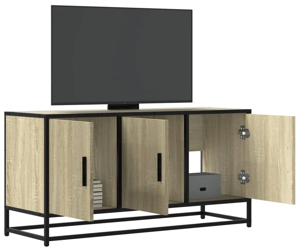sonoma tölgy színű szerelt fa és fém TV-szekrény 100x35x50 cm
