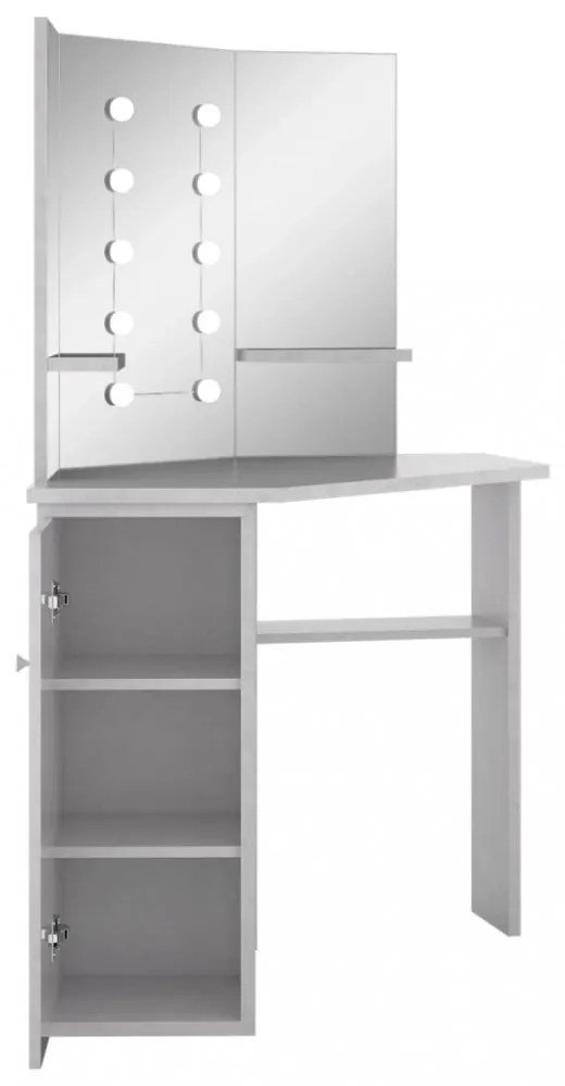 betonszürke sarok-fésülködőasztal LED-del 111x54x141,5 cm