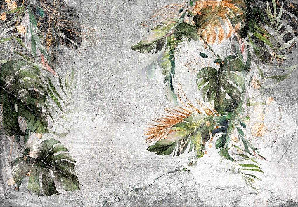 Fotótapéta Levelek Beton Arany Monster Falikép Hálószoba 368x254