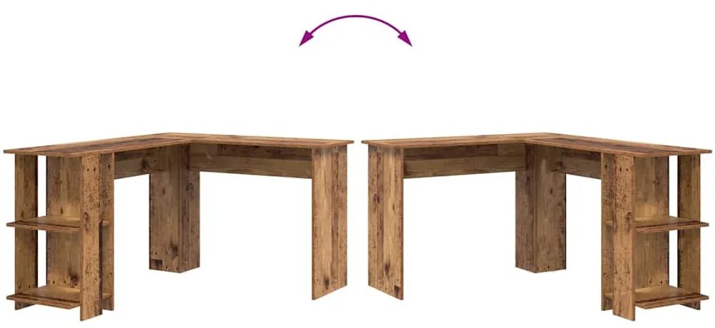 vidaXL Sarokíróasztal polcokkal Öreg fa 140 x 113,5 x 75 cm Faanyag