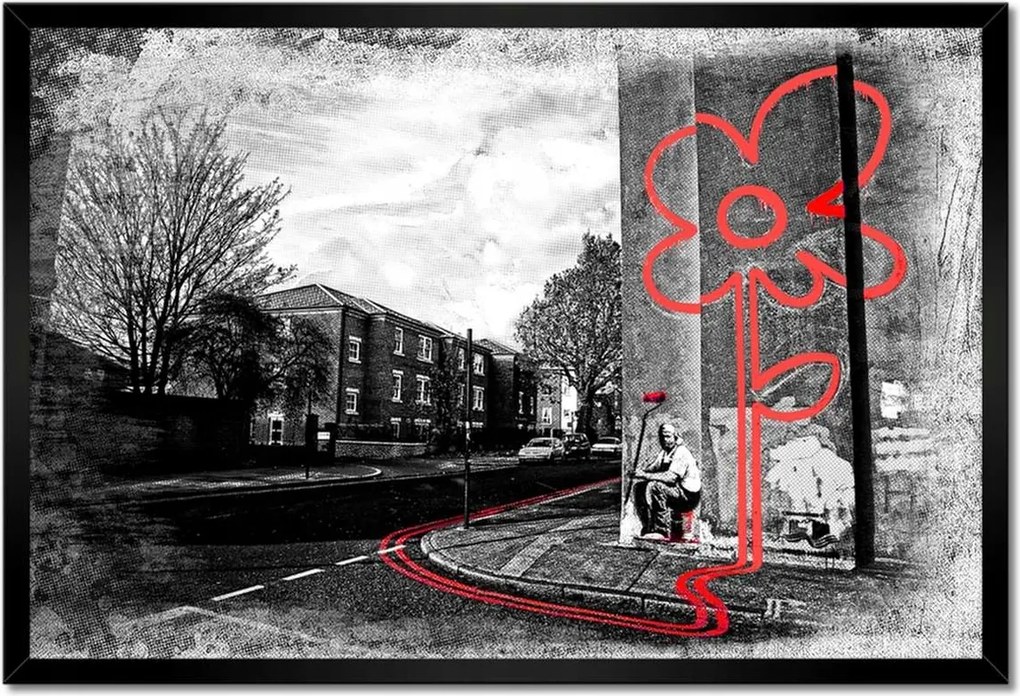 Poszter keretben 60x40 Banksy Piros virág