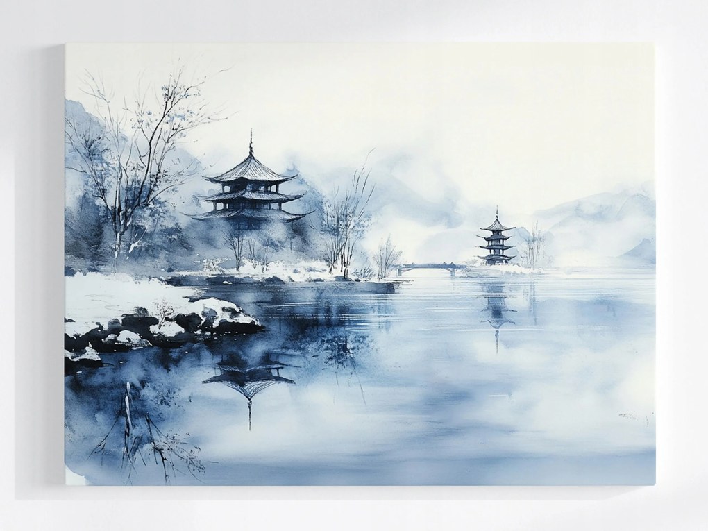 Vászonkép Canvas Tájkép Ázsia Japán Hegyek Víz Pagoda Tükröződés 100x75