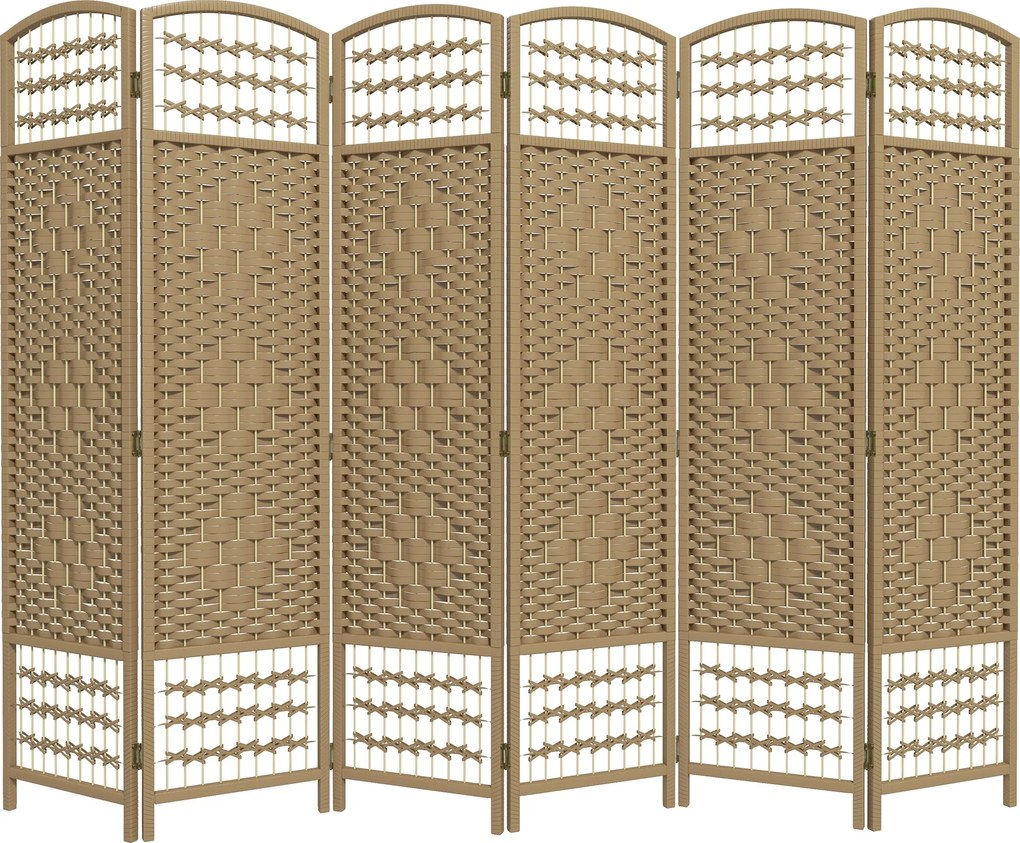 HOMCOM 6-paneles szobaelválasztó 240x170 cm-es, hajtható szobaelválasztó papírszál és fa keret díszítéssel, természetes | Aosom