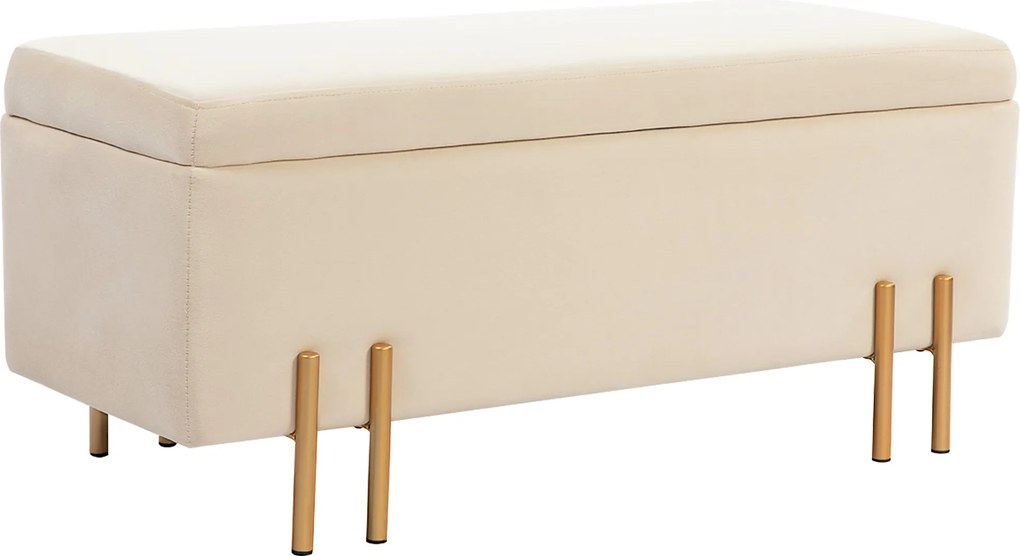 Tároló pad fedéllel 220 kg teherbírás HOMCOM kárpitozott ülőpad rejtett tárolóval ágyláda pad fém lábakkal előszoba hálószoba nappali bézs 100x40x42 c