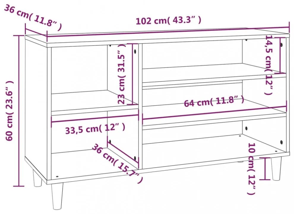 vidaXL füstös tölgy színű szerelt fa cipősszekrény 102 x 36 x 60 cm