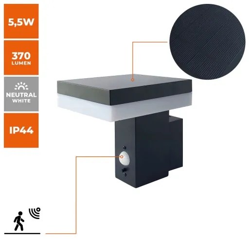 LED napelemes fali lámpa érzékelővel SOLARIS2 LED/5,5W/3,7V 4000K IP44