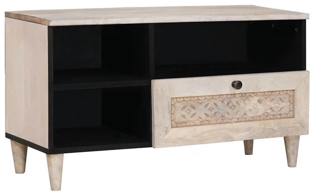 TV szekrény fiókkal Fehér 80 x 33 x 46 cm tömör mangófa