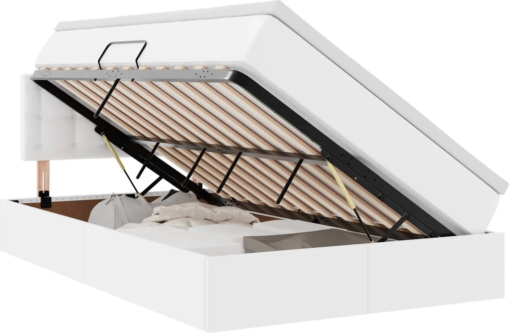 vidaXL Ágy tárolóval és matraccal matracmal Fehér 120 x 190 cm Műbőr