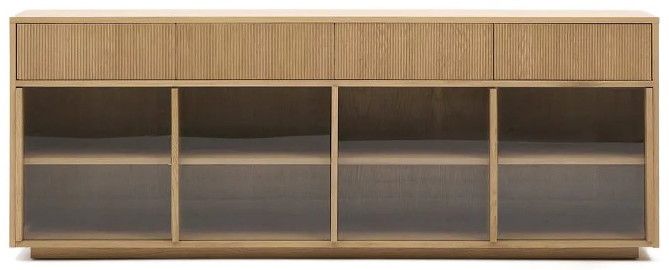 Natúr színű tálalószekrény tolóajtóval tölgyfa dekorral 200x80x40 cm Helvine – Kave Home