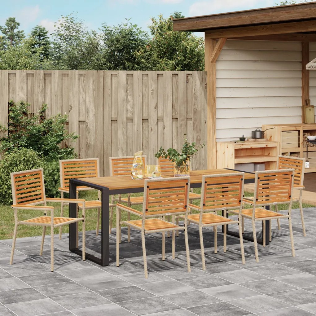 Kert étkező szett 9 pcs Bézs 200 x 80 x 75 cm polirattan
