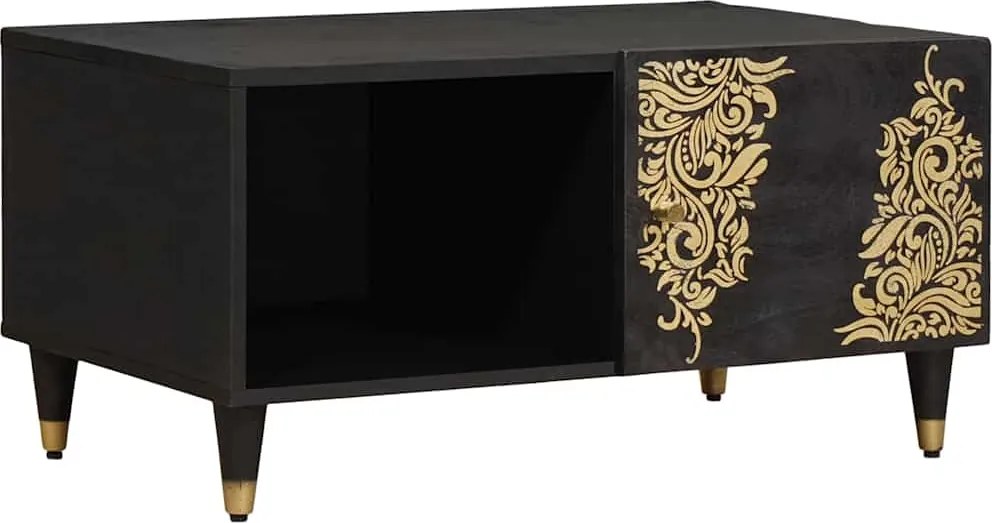 vidaXL Dohányzóasztal Fekete 80 x 50 x 40 cm Tömör Mangófát