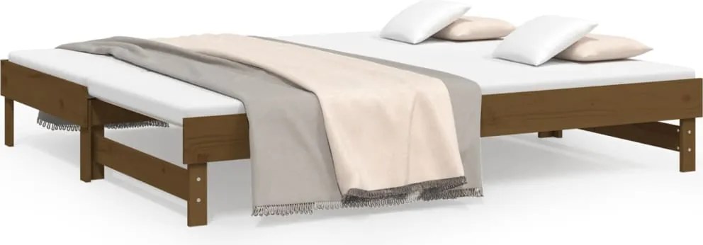 vidaXL mézbarna tömör fenyőfa kihúzható kanapéágy 2x(100x200) cm