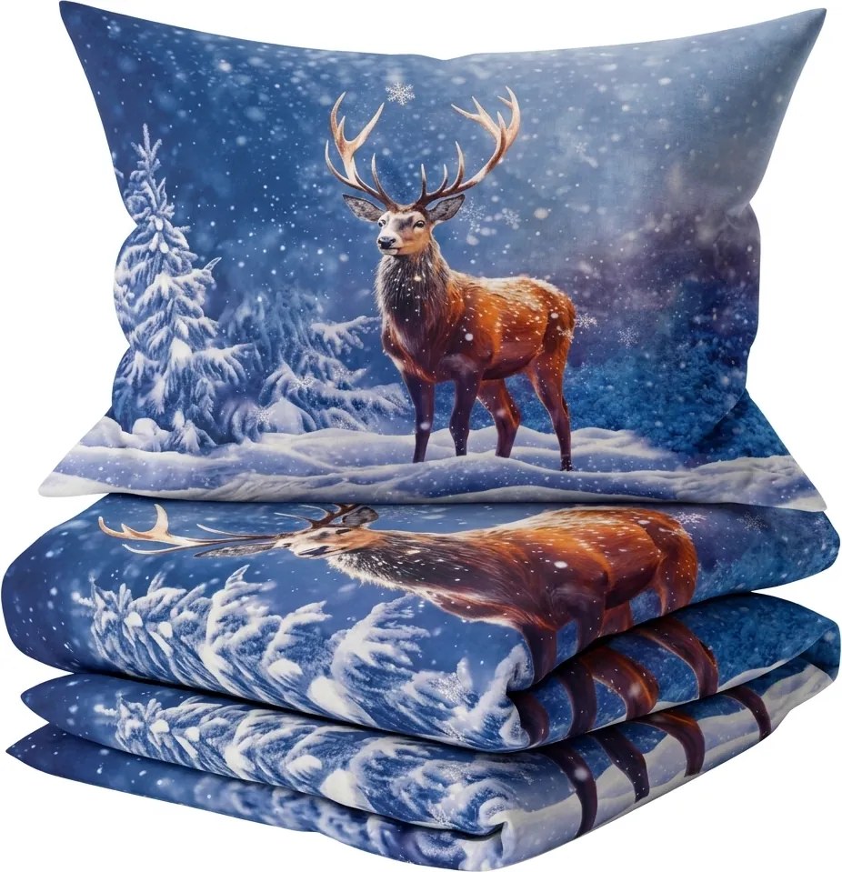 3D Pamut ágyneműhuzat FROSTED DEER kék + párnahuzat 40x50 cm ingyenes Ágyneműhuzat mérete: 70 x 90 cm | 140 x 200 cm