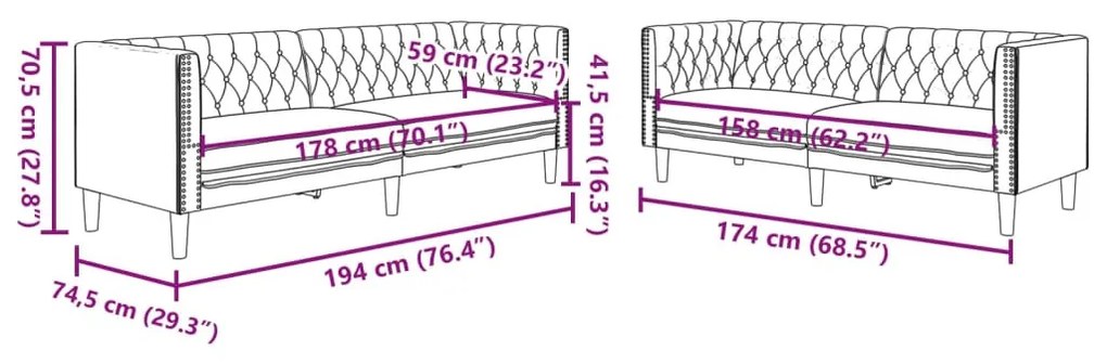 2 részes kávészínű műbőr Chesterfield kanapégarnitúra