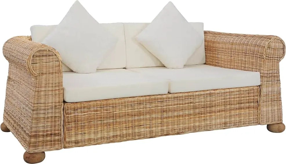 vidaXL 2 személyes természetes rattan kanapé párnákkal