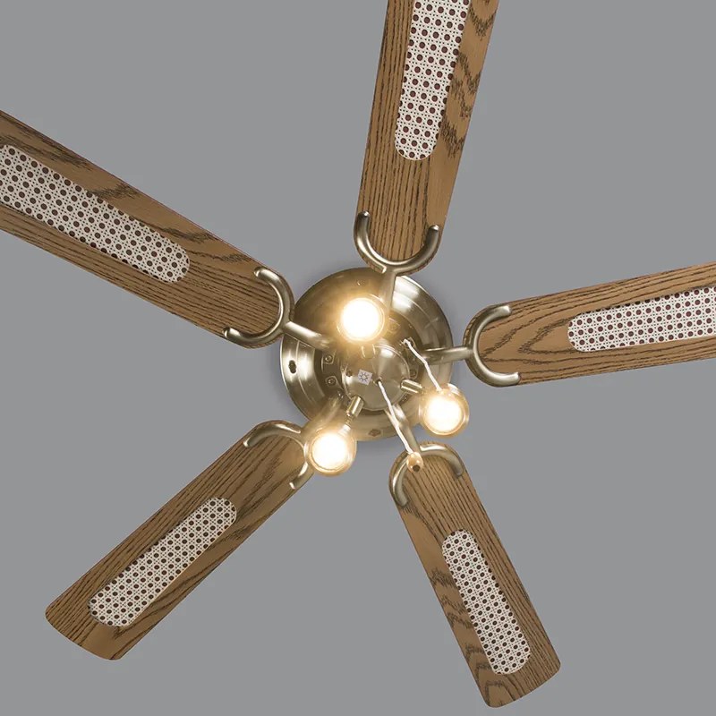 Bronz mennyezeti ventilátor fával 110 cm 3-lámpás húzókapcsolóval - Mistral