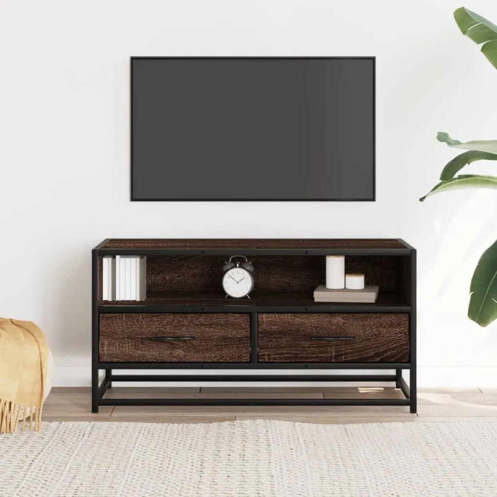 barna tölgy színű szerelt fa és fém TV-szekrény 80x34,5x40 cm