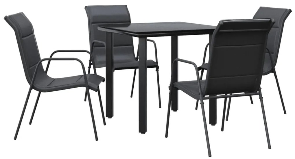 vidaXL 5 részes fekete acél és textilén kerti étkezőgarnitúra
