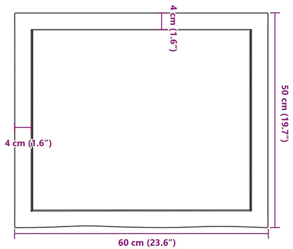 kezeletlen tömör fa fürdőszobai pult 60x50x(2-6) cm