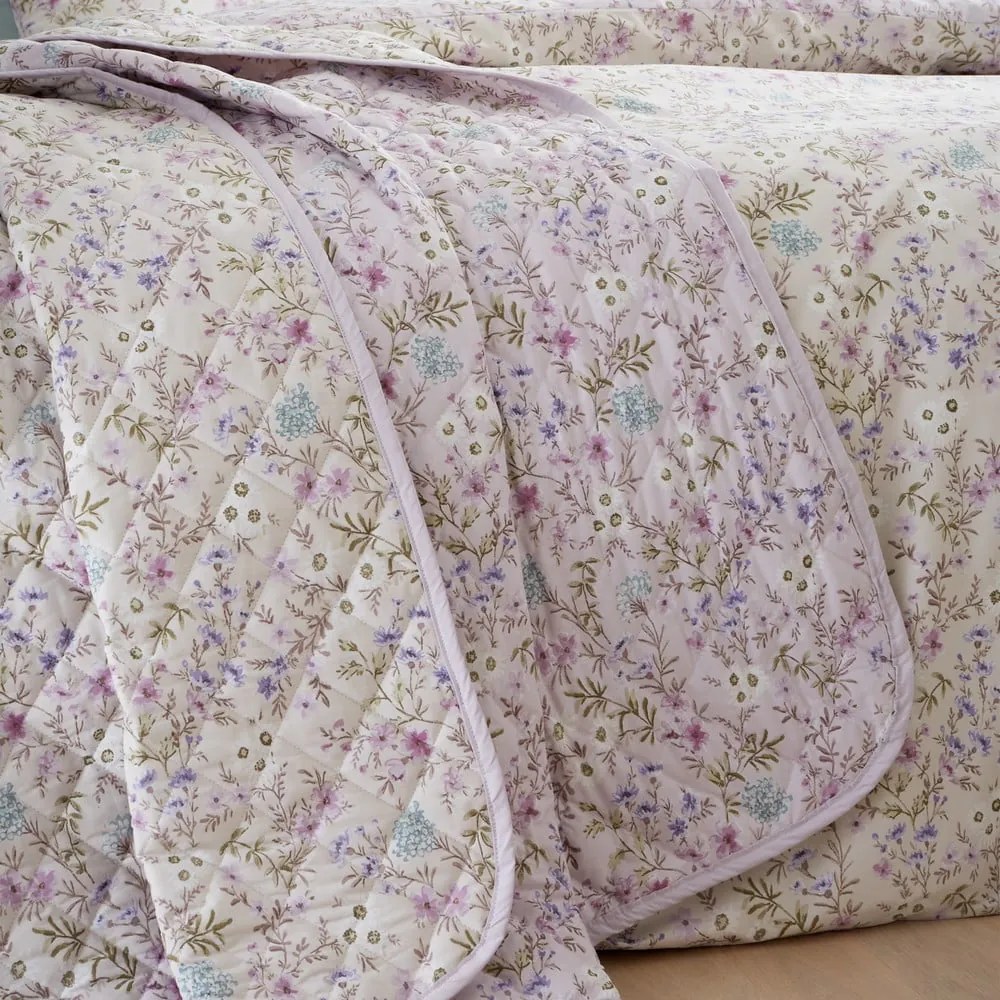 Levendula színű-bézs pamut steppelt ágytakaró 220x230 cm Ditsy Floral – Bianca