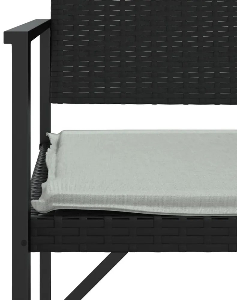 fekete 2-személyes polyrattan kerti pad párnával