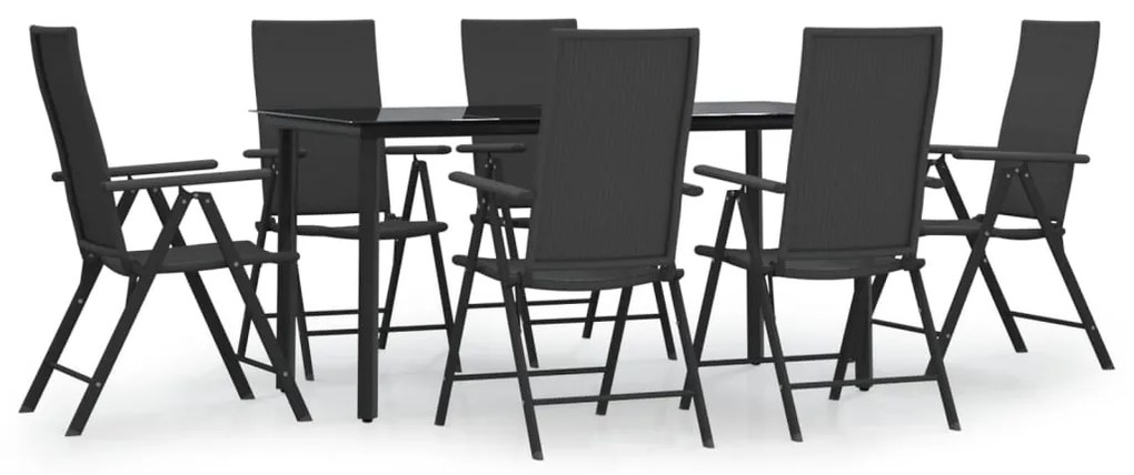 vidaXL 7 részes fekete polyrattan kerti étkezőgarnitúra