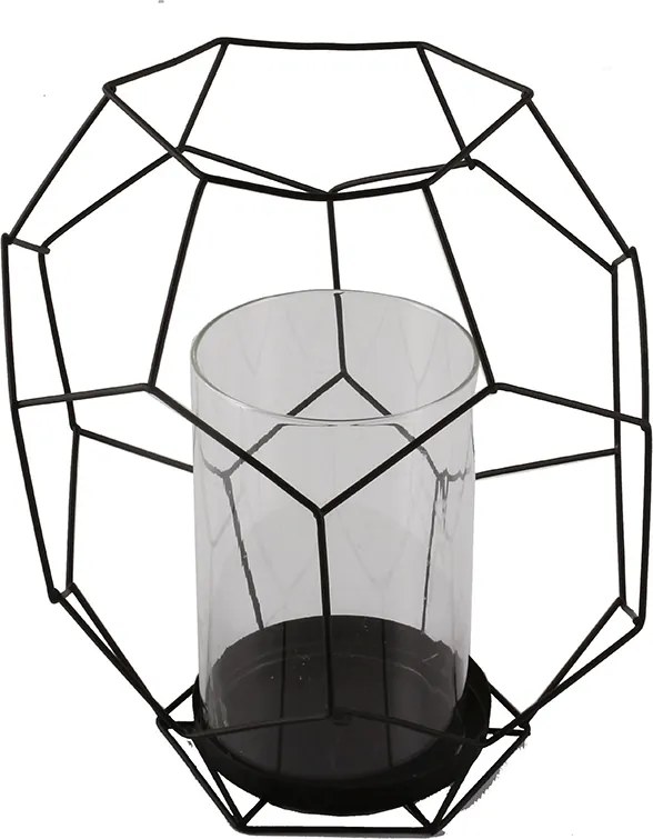 Gyertyatartó Fém Üveg Fekete 24cm teamécses loft stílus nappaliba