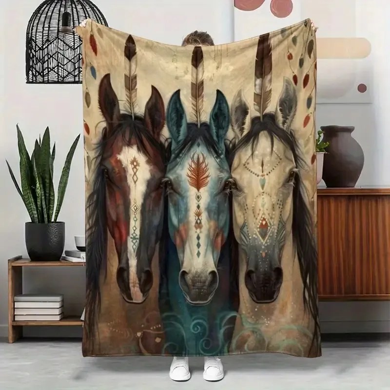 Színes takaró Ló Lovak Boho Art 180x220 cm puha ajándék lónak