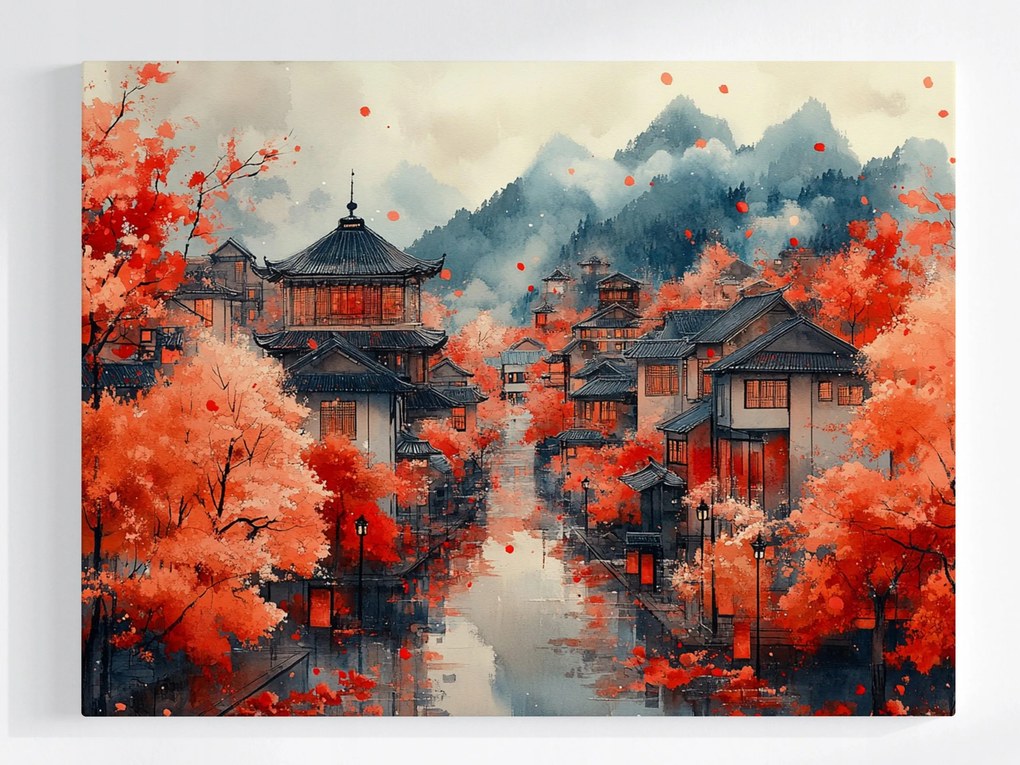 Vászonkép Canvas Tájkép Város Házak Ázsia Ősz Kína Hegyek 100x75