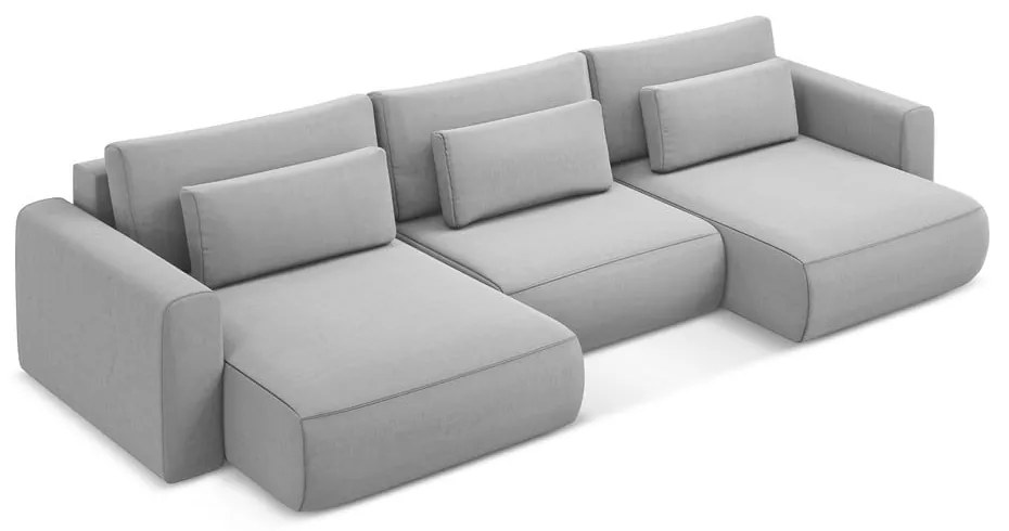 Világosszürke bársony kinyitható-tárolóhelyes (U alakú) sarokkanapé Kapua – Makamii