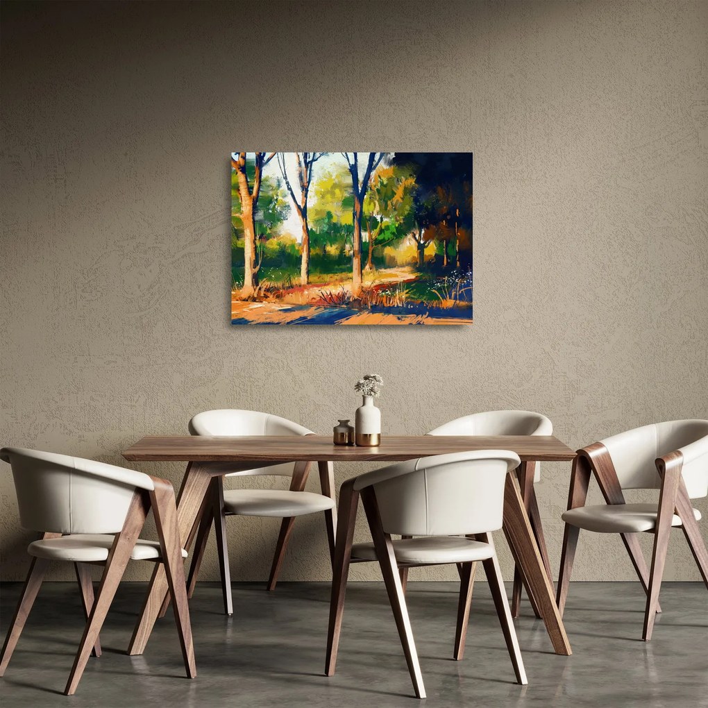 Erdő képe a nyári napsütésben, festmény (üvegen) (70x50 cm)