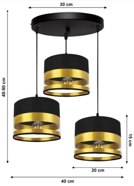 Csillár zsinóron MILO 3xE27/60W/230V arany/fekete