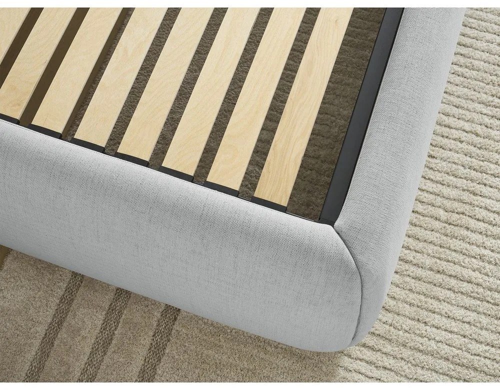 Világosszürke kárpitozott ágyneműtartós franciaágy ágyráccsal, ágytámla nélkül 180x200 cm Inera – Bobochic Paris