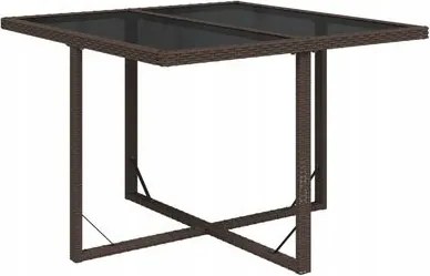 Kerti Asztal, barna, 109x107x74 cm, polirattan és üveg