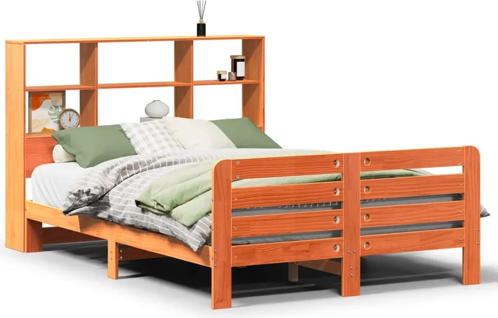 vidaXL viaszbarna tömör fenyőfa ágy matrac nélkül 135 x 190 cm