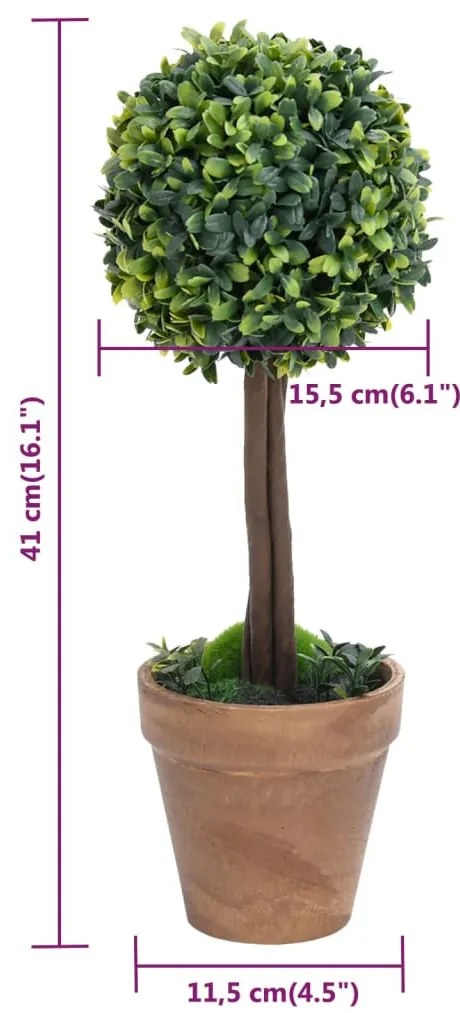 2 db zöld gömbalakú cserepes műpuszpáng 41 cm