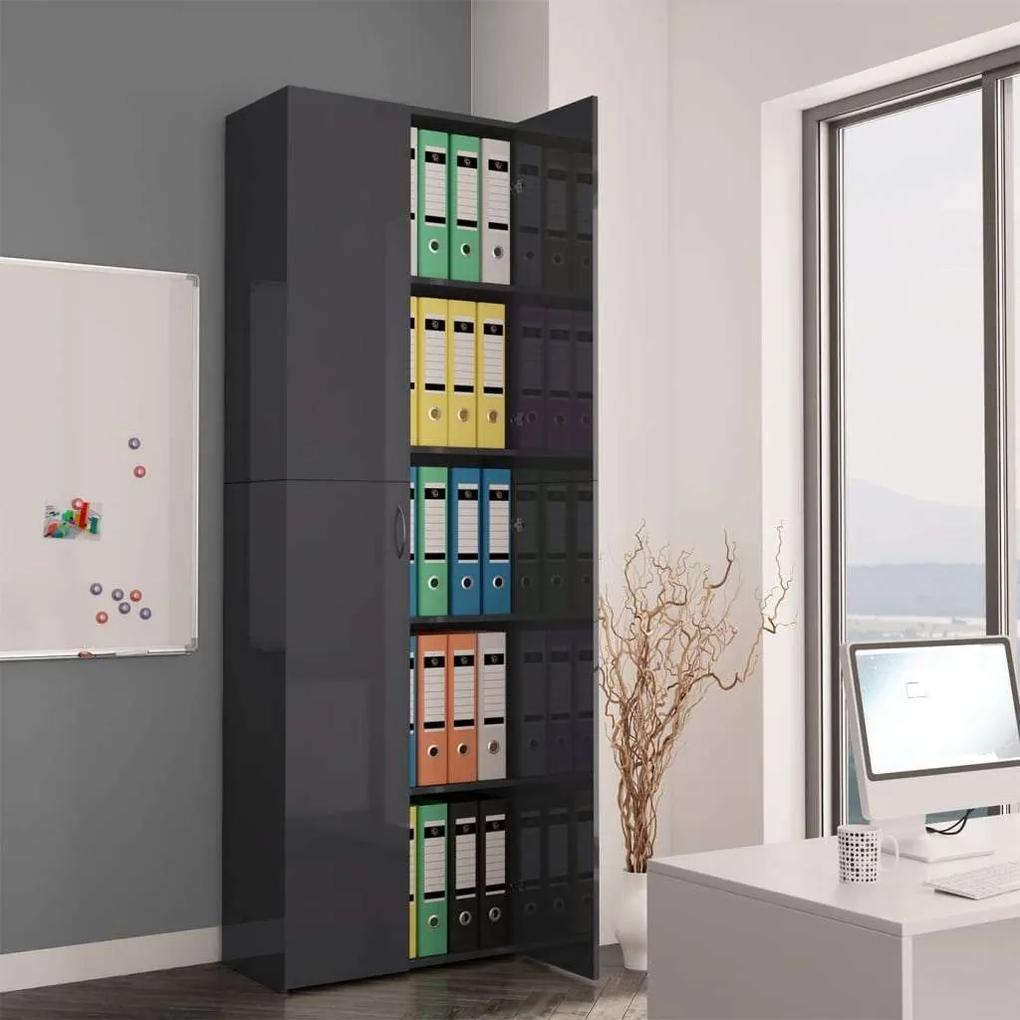 vidaXL magasfényű szürke forgácslap irodai szekrény 60 x 32 x 190 cm