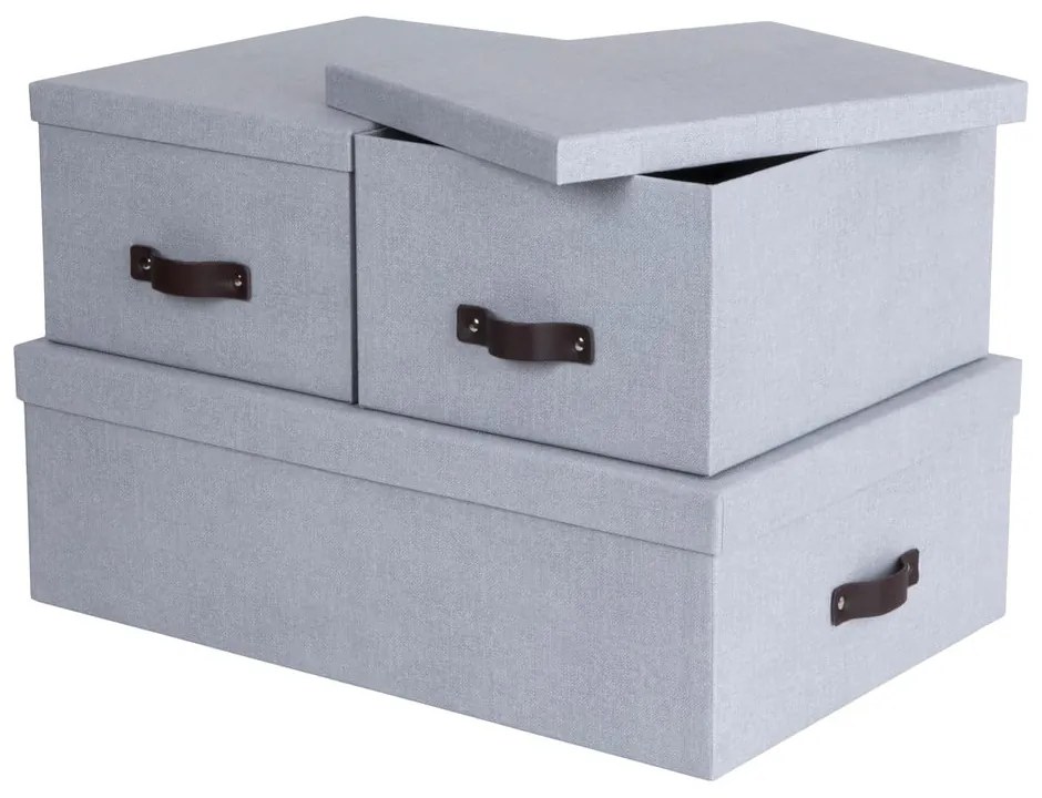 Világosszürke fedeles karton tárolódoboz szett 3 db-os 31x47x15 cm Inge – Bigso Box of Sweden