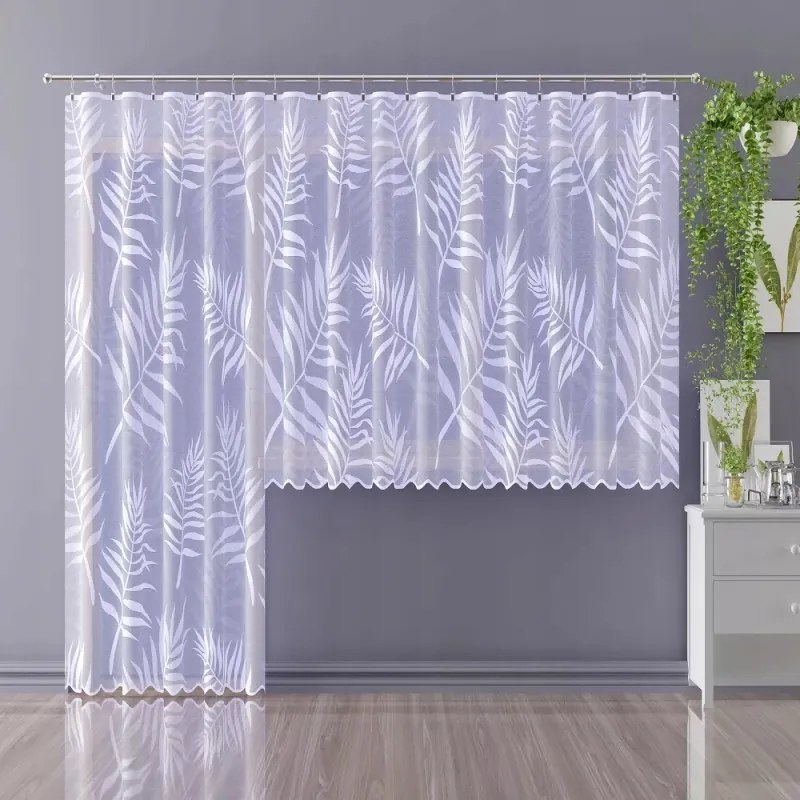 Modern jacquard függöny fehér levelekkel 130 cm Achillea A150